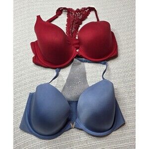 Victoria’s Secret Bras 34DD Lot Of 2 Blue Red Lined Demi Body By Victoria